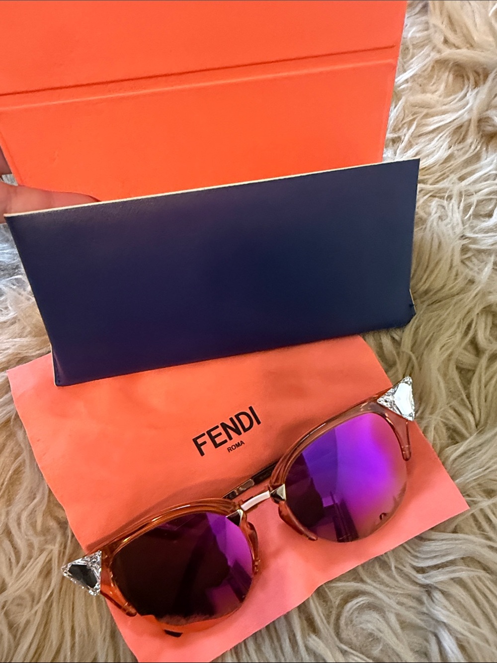 Fendi Purple Mirrored Round Sunglasses with Orange Accents